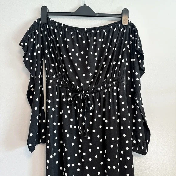 ASOS Bardot Polka Dot Off Shoulder Long Sleeve Maxi Dress Size 6 - Picture 6 of 10